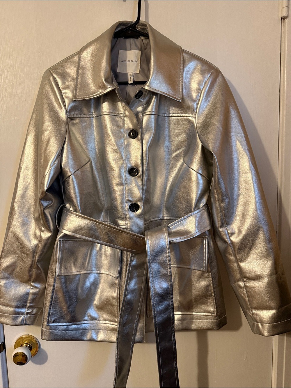 Avec Les Filles Metalic Silver Belted Jacket - Picture 4 of 5